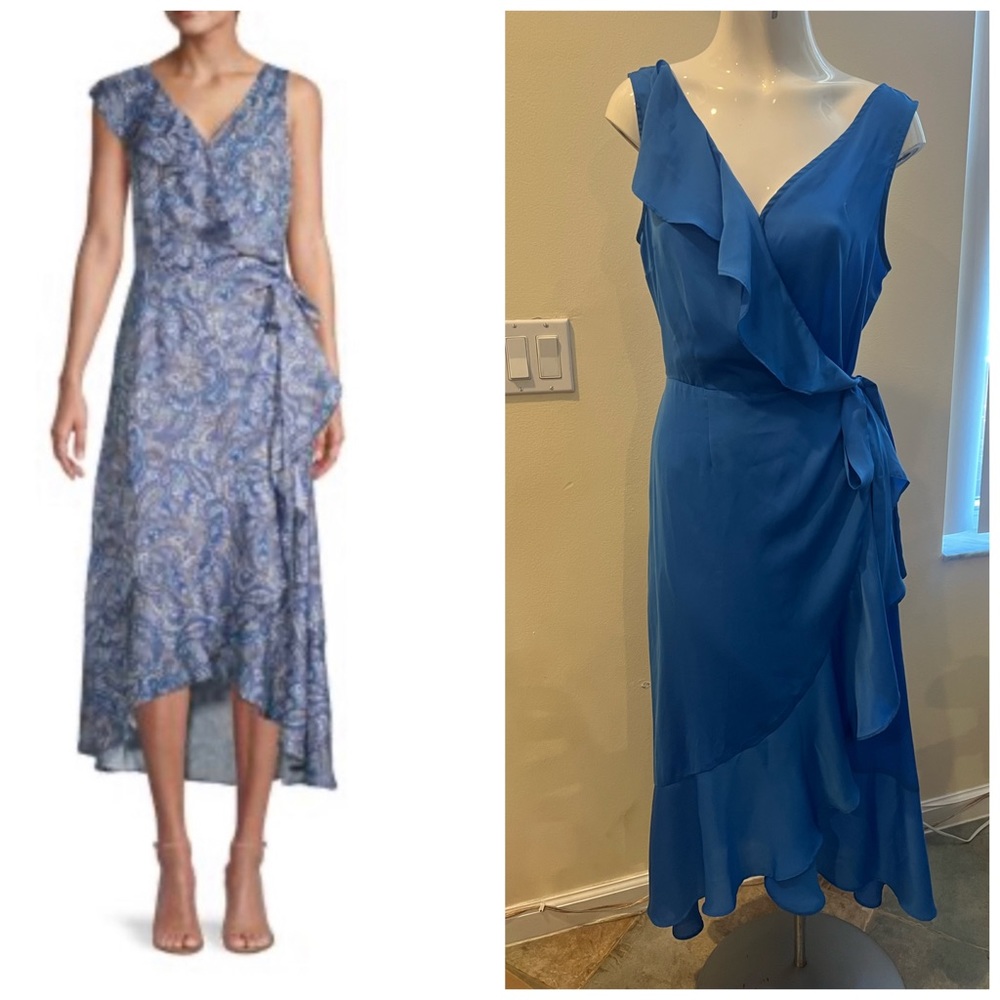 Ava & Aiden Blue Sleeveless Wrap Dress S